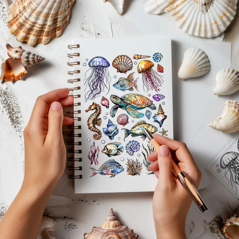 Marine Life Background Clear Stamps Ocean Animals Clear Rubber Stamps Silicone 1pc clear stamps clear rubber stamps For DIY Scrapbooking 6.3x4.33inch