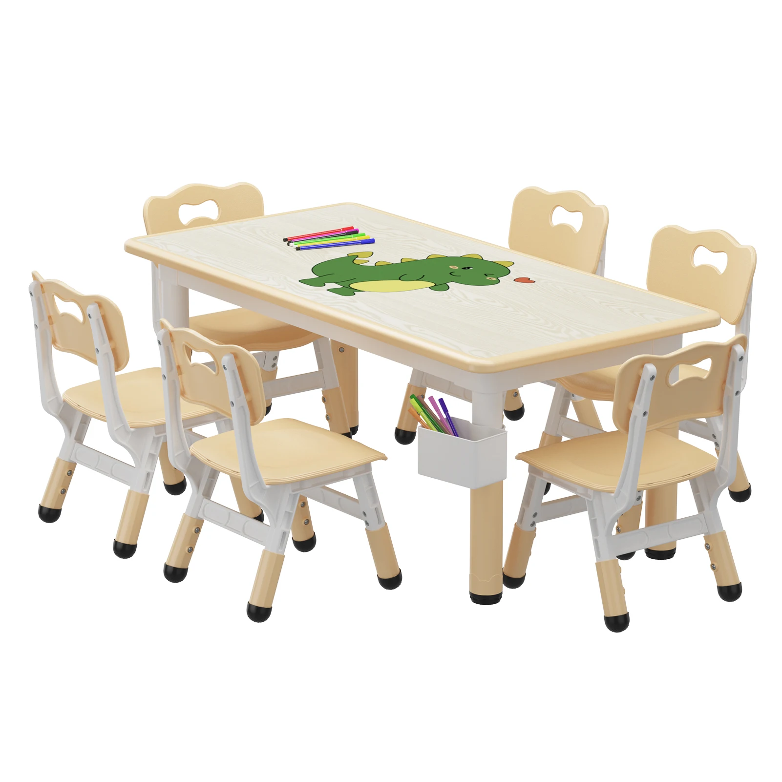 Kindertisch und 6-Stühle-Set, höhenverstellbarer Kleinkindtisch und Stühle-Set mit abwischbarer Oberfläche für den Heimgebrauch in Klassenzimmer – Detail 17