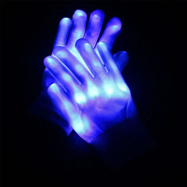1Pair LED Light Up Hand Finger Gloves Halloween Christmas Costume Dance Concert Supplies Flashing Glove Glow In The Dark Toys 1