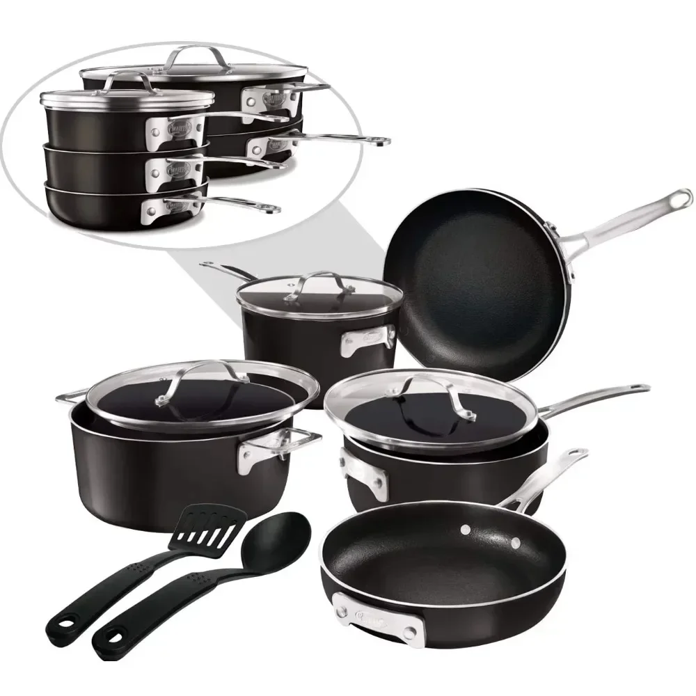 

Stackmaster Pots and Pans Set, 10 Piece Cookware Set, Stackable Design with Nonstick Cast Texture Coating