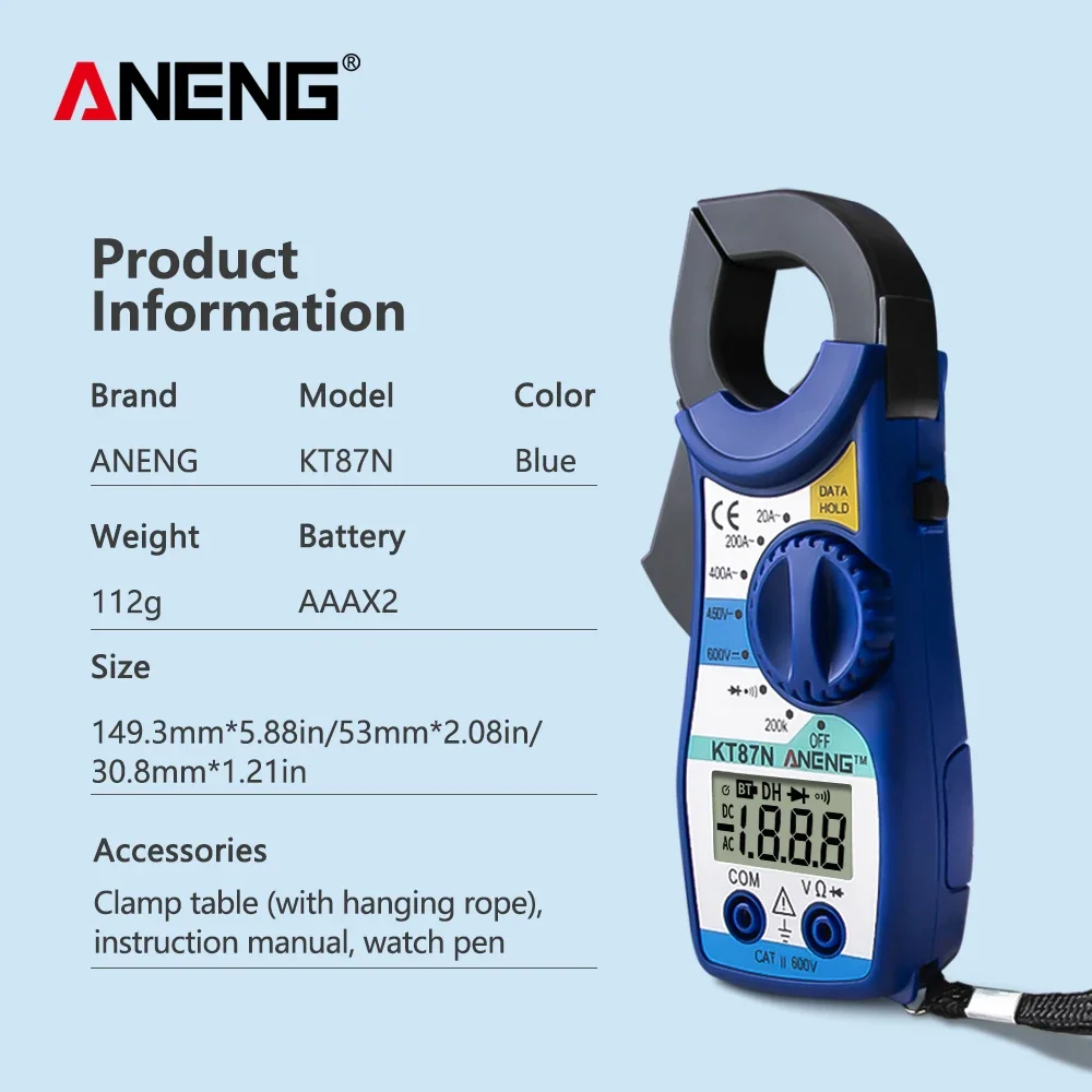 Mini Digital Clamp Meters AC/DC Voltage AC Current 600v True RMS ANENG KT87N Multimeter Capacitance Electrical Tester Tools