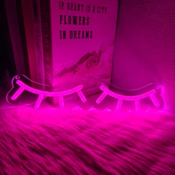Radiant Pink Eyelash Neon Sign for Glamorous Decor - USB Powered Art Wall Lamp (Pink)
