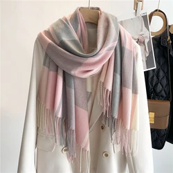 Luxurious Cashmere Plaid Wrap Shawl - Warm Winter Scarf with Tassel Detailing (WT60-2)