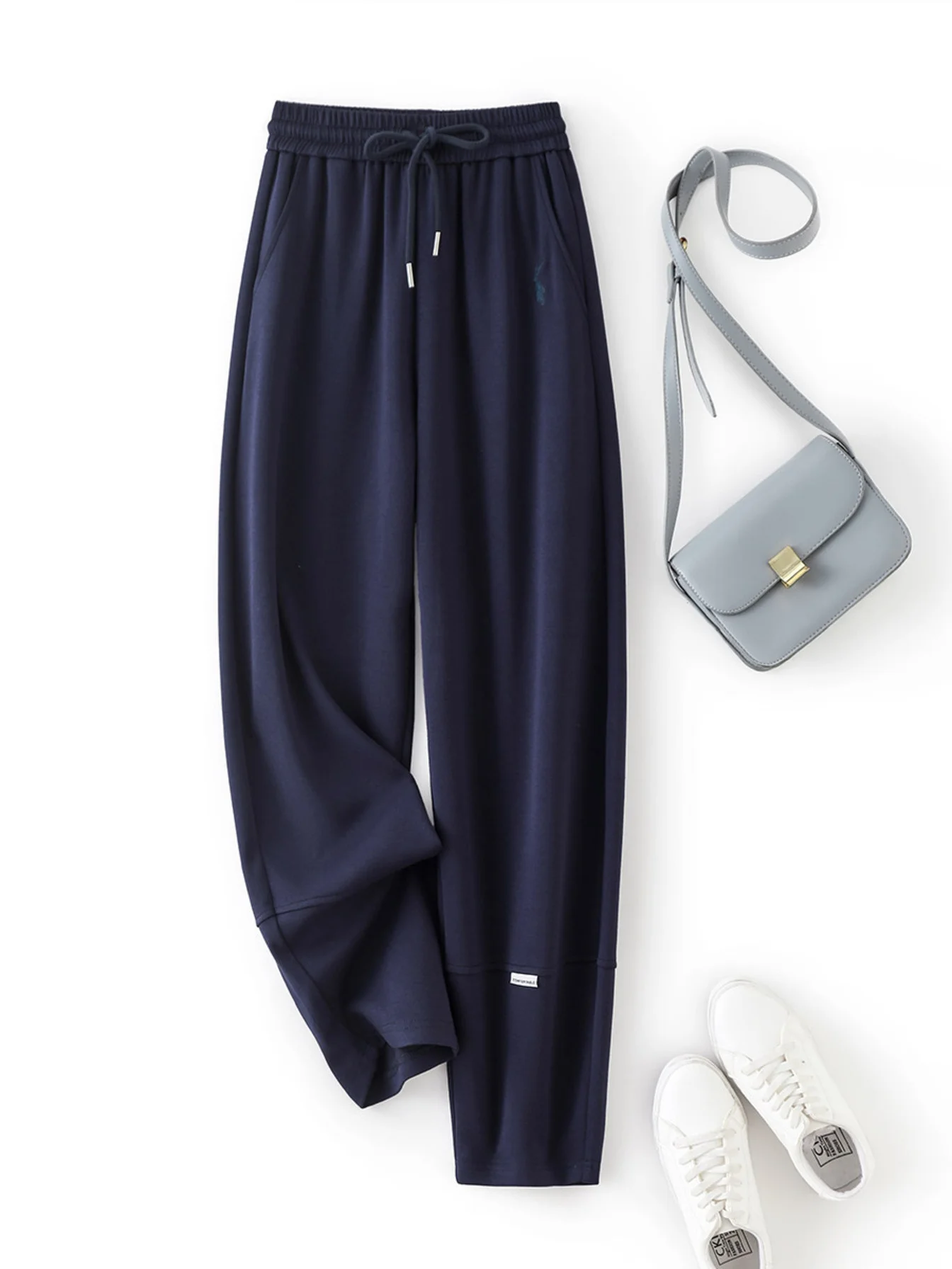 Women's Elastic Waist Straight Leg Casual Pants 2024 New Autumn Simple Casual Style Nine-Minute Trousers Sport Pants for Woman