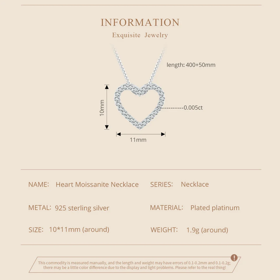 Heart Necklaces for Women D Color VVS1 Moissanite 925 Sterling Silver Minimalist Heart Pendant Necklace Engagement Jewel BAMOER moissanite pendant necklace