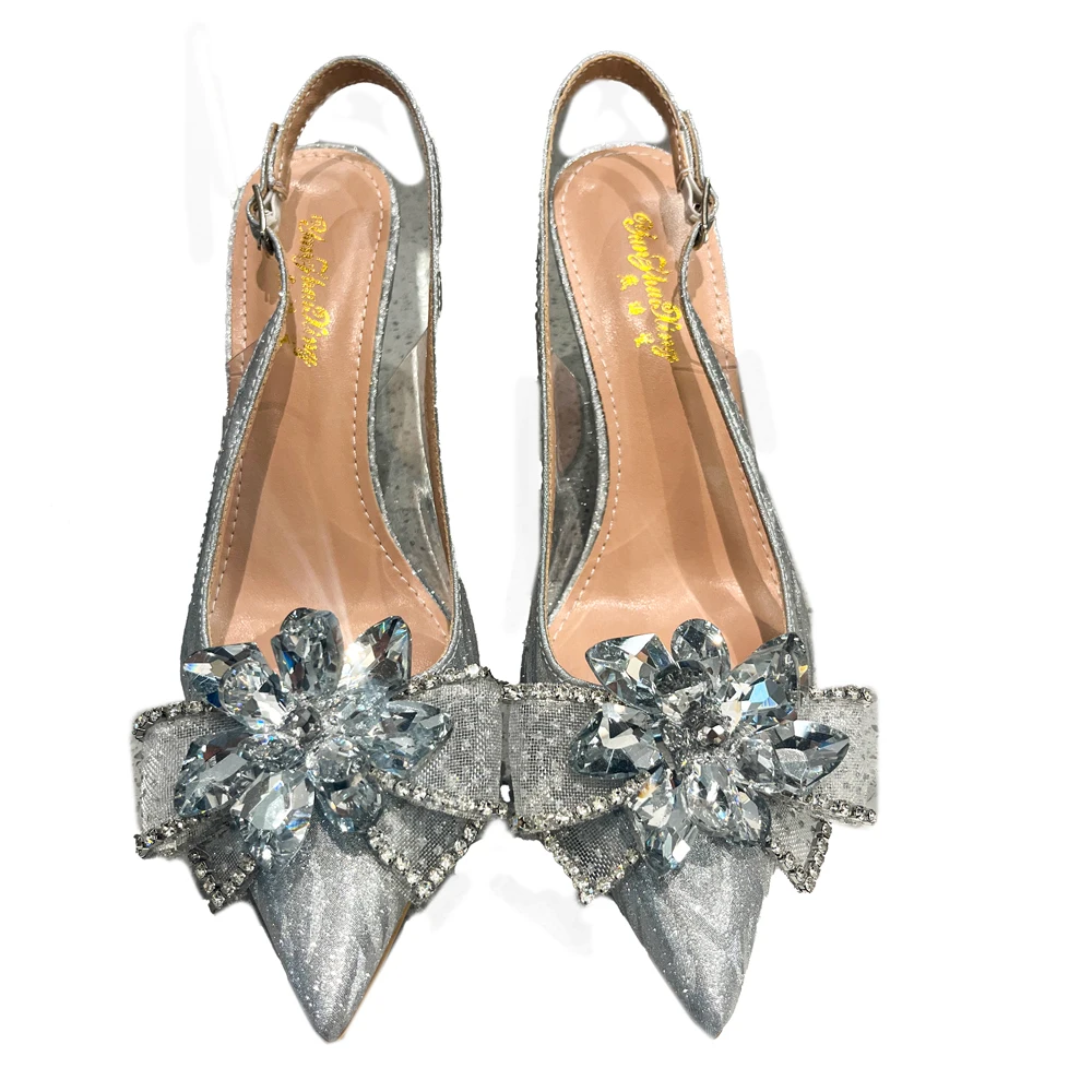 

Сандалии с кристаллами для женщин, летняя красивая обувь, яркие, с острым носком и большим камнем, цветы