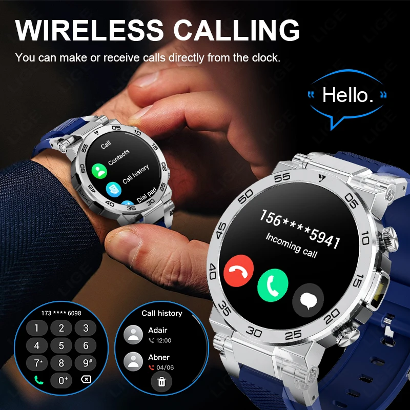 LIGE LED Bluetooth Call Smart Watch Men Outdoor Sports Full Touch Screen Health Monitoring Waterproof Smartwatch For IOS Android