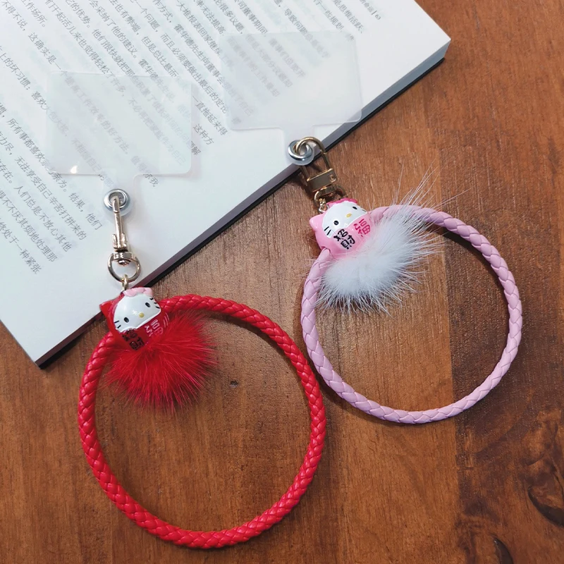 Phone Universal Anti Drop Chain Wrist Circle Pendant Wrist Strap Lanyard Cute Fortune Cat Hair Ball Pendant Mobile P
