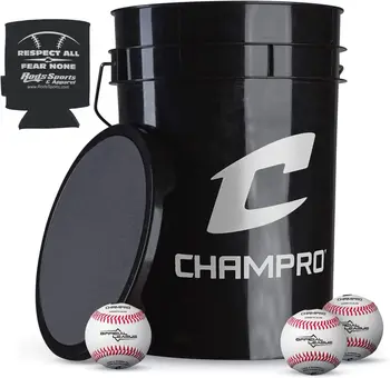 CBB-200D Full Grain Leather Cover Baseballs with Cosmetic Blem in a Black Bucket – 30 Balls and one Rods Can Sleeve Incl 1