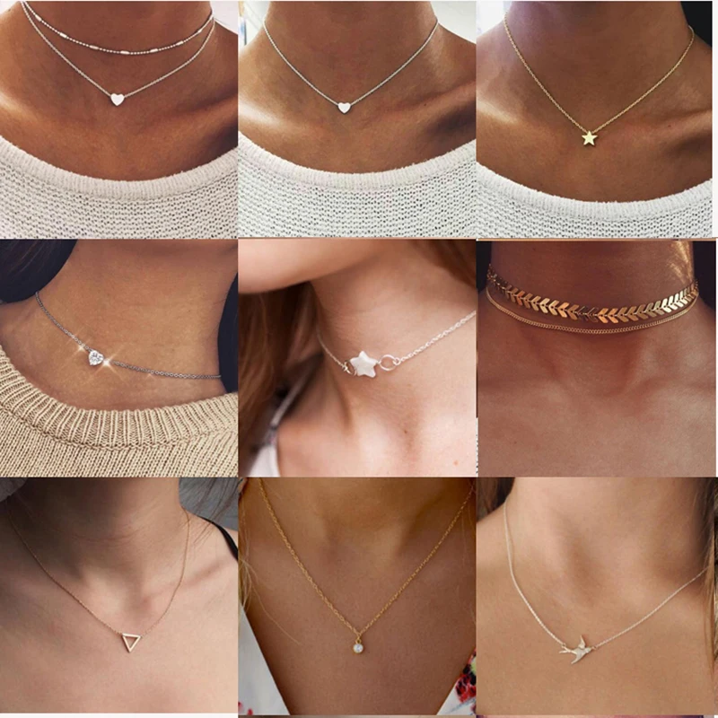 Aihua Heißer Verkauf Hohl Dreieck Herzen Mond Sterne Halsketten für Frauen Colliers Kette Halsketten Bijoux Collier Femme