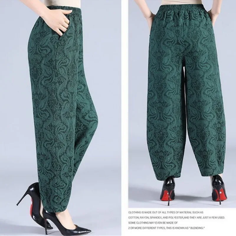 New Vintage Casual Spring Fall Mom Pants Oversize 4XL Loose Jacquard Bloomers Trousers Ankle-length Women High Wast Pantalones
