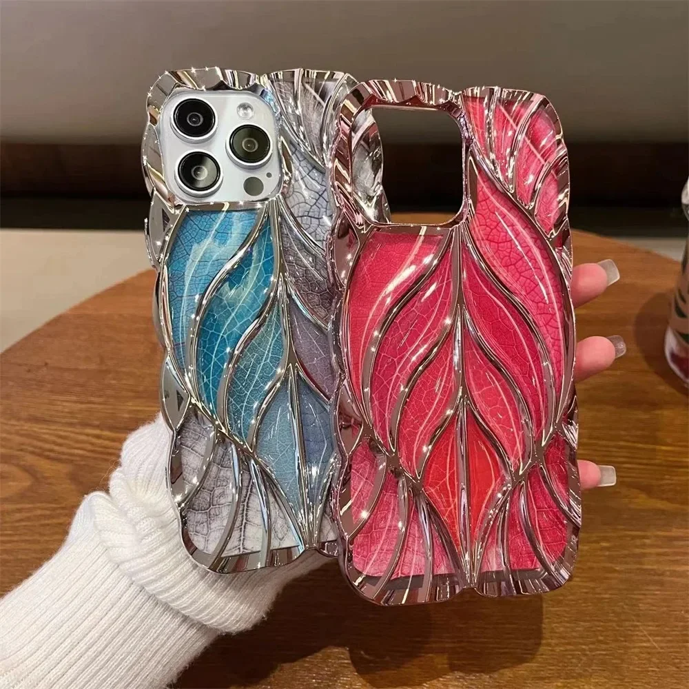 Colorful 3D Maple Leaf Silicone Phone Case with Wave Bumper Design