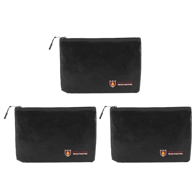 

3X Fireproof Document Bags, Waterproof And Fireproof Bag With Fireproof Zipper For Ipad,Money,Jewelry,Document Storage