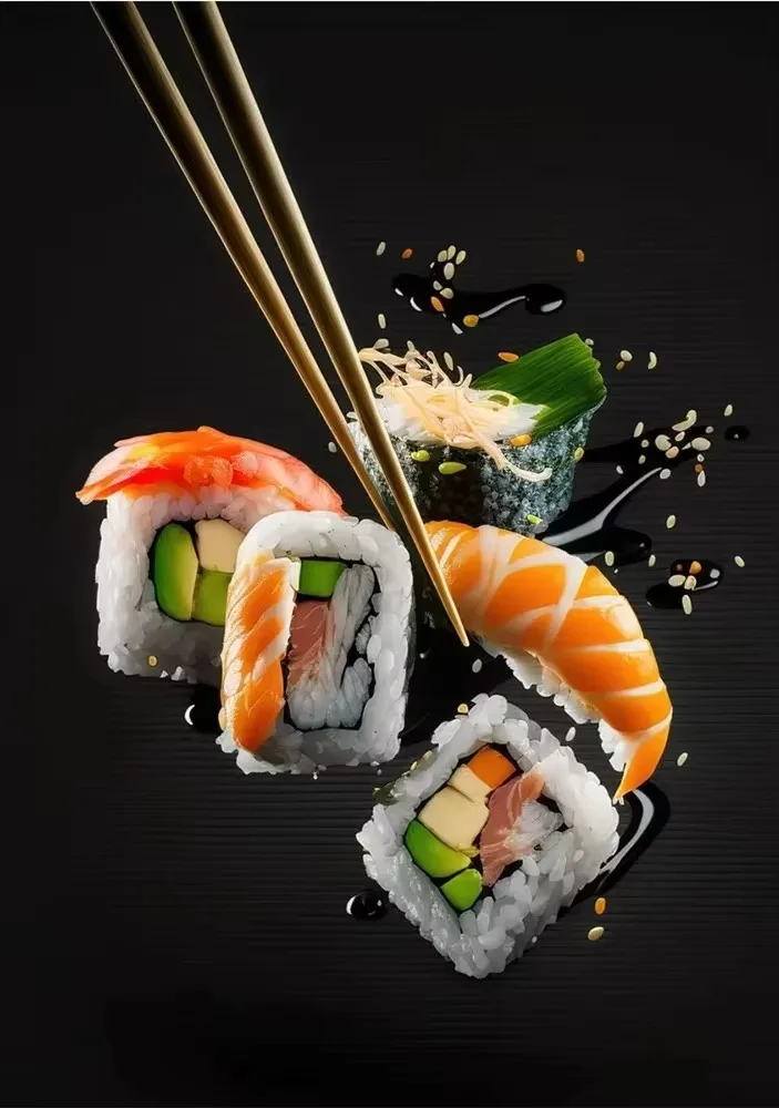 Japanese Salmon Sushi Canvas Wall Art - Cute Aesthetic Poster for Kitchen and Home Decor