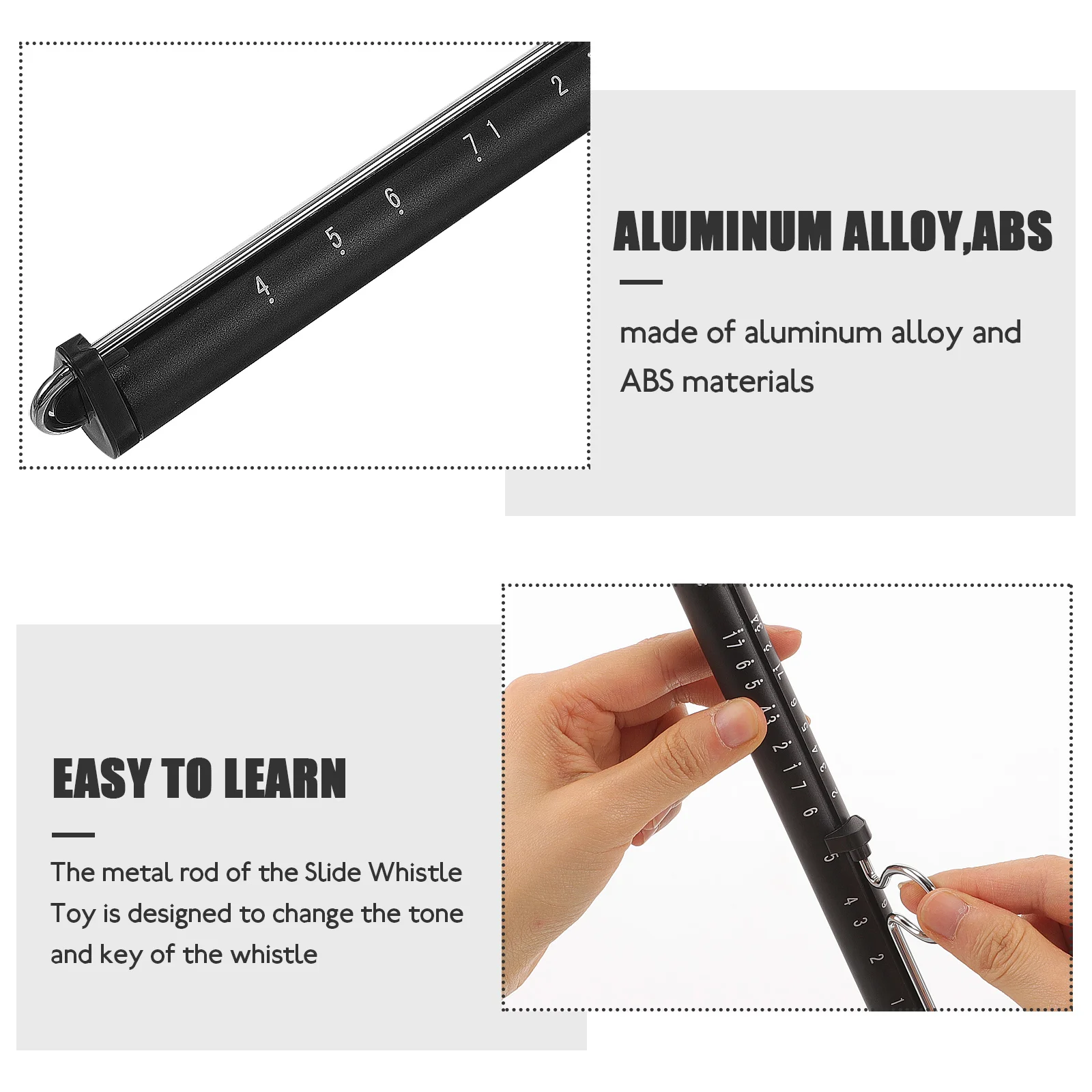Black Slide Whistle Adjustable Tone Key Aluminum Alloy Abs Short Flute Kids Toys Musical Instruments Mouth Whistle