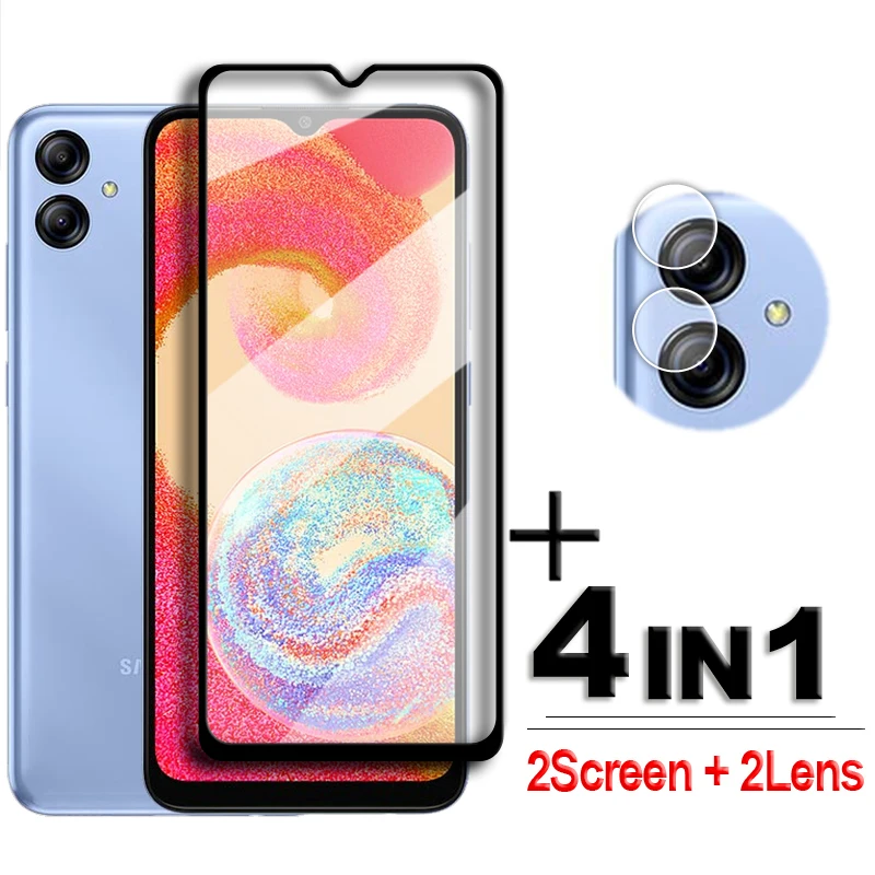 4 In1 Per Samsung Galaxy A04E Glass Samsung A04 Vetro Temperato 2.5D Full Cover Screen Protector Galaxy A04E A04 Core Lens Film
