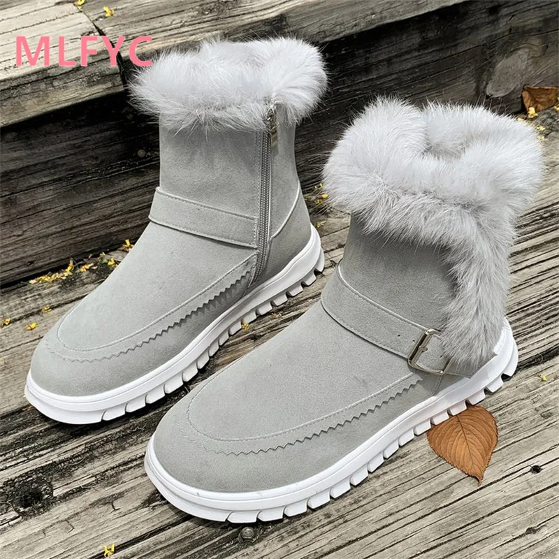 Snow boots for women's new winter thick solid color short boots with plush insulation and flat cotton shoes for mujer