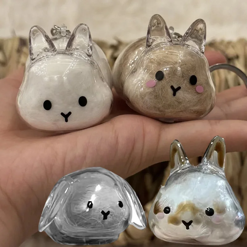 4PCS DIY Souvenirs Cute Rabbit Shape Storage Pendant Keychain Acrylic New Transparent Pet Hair Fur Capsule Backpack Keyring