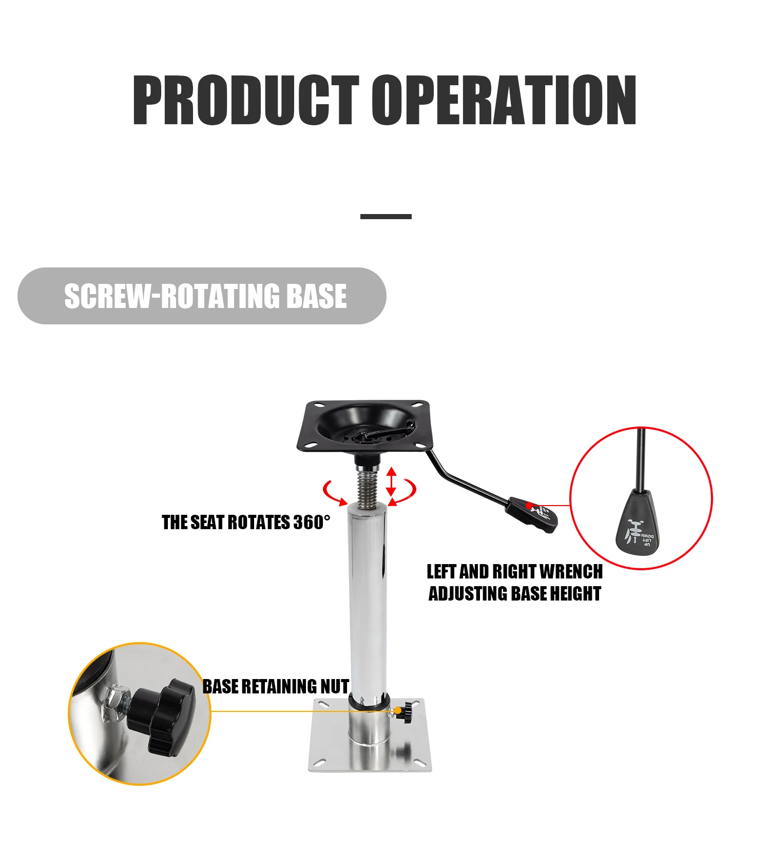 KOETSU Bootssitz RV-Sitz-Basisset, Schraubdrehbare Pneumatisch Verstellbare Hebebasis, Einfache und Bequeme Installation – Detail 6