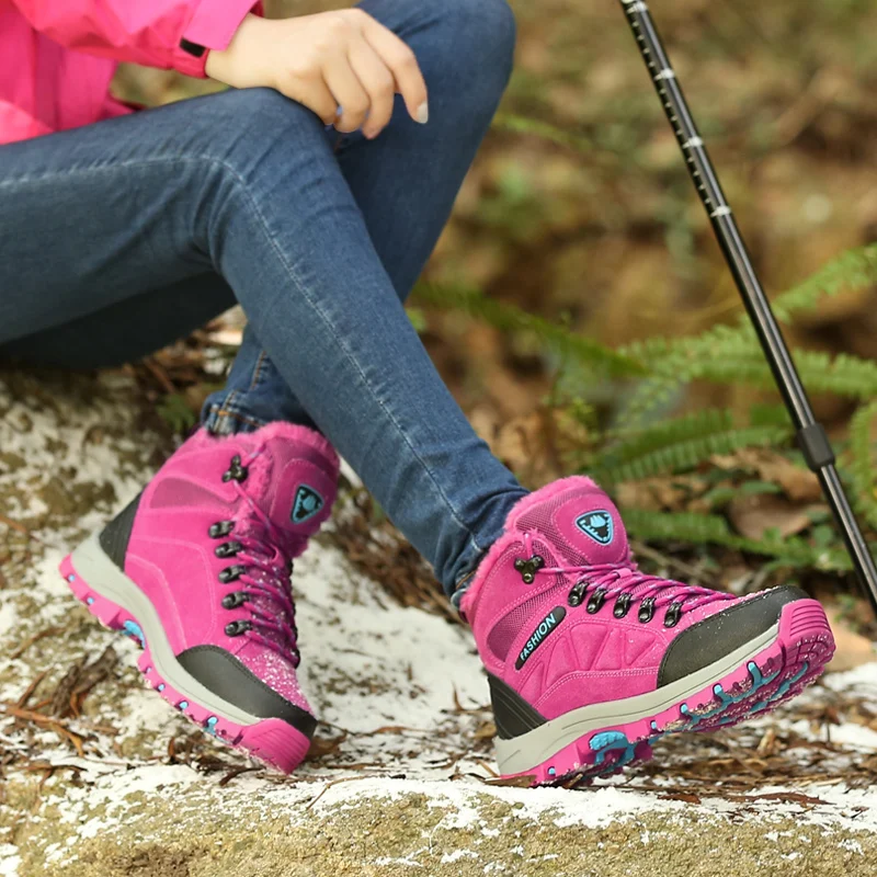 Fashion Outdoor Hiking Boots Women Men Trekking Sneakers Non-Slip Fur Warm Hiking Shoes Women Men Mountain Climbing Sports Shoes