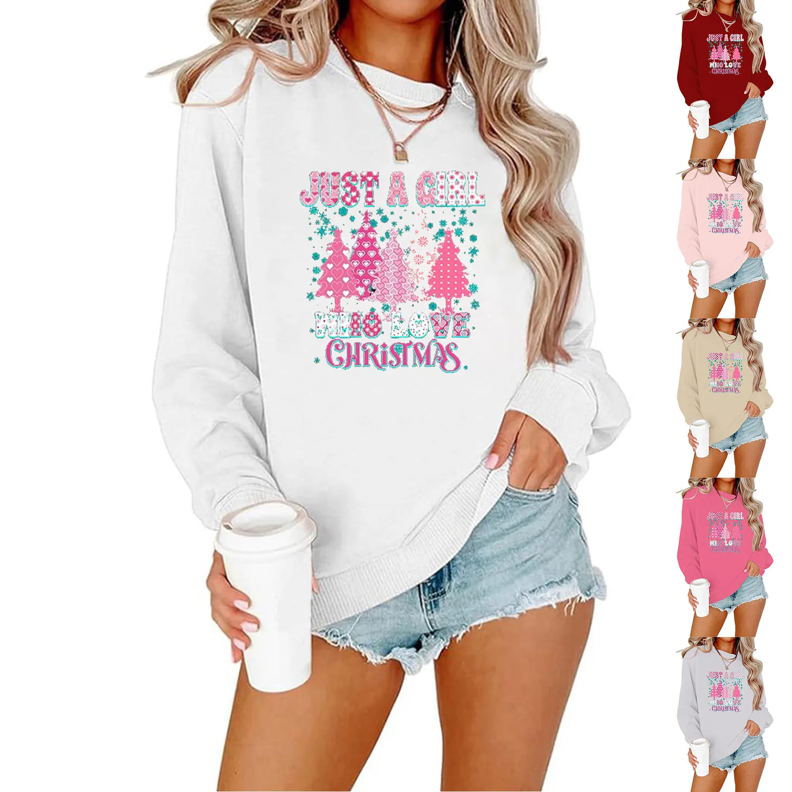 

Hoodie Dresses Teen Girls Women's Casual Christmas Print Round Neck Long Sleeve Hoodless Sweatshirt Women Fleece Lined Thermal