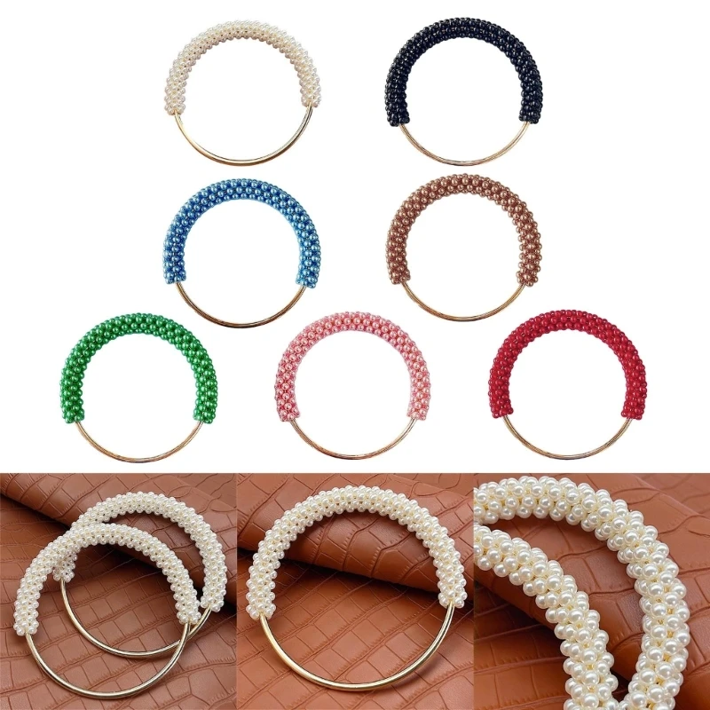 7 Colors Purse Pearl Handle Replacement Round Bag Handle Chain Clutch Handbag Purse Handle DIY Handmade Crochet Bag Accessories