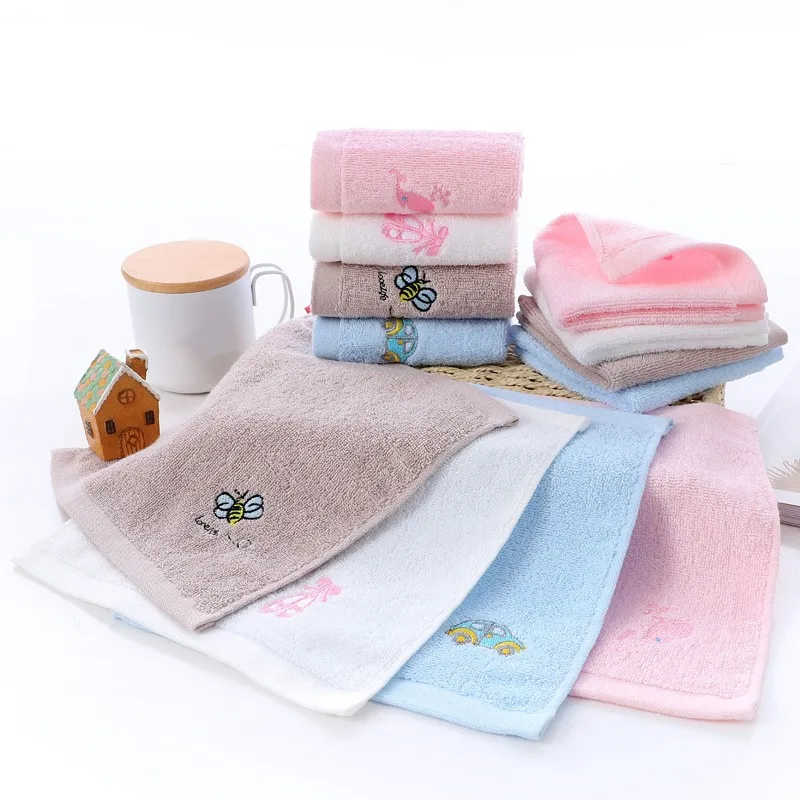 Soft Children Towel Washcloth Baby Bathing Feeding Cartoon Embroidery Cotton Towel for Newborn Handkerchief Shower Cloth 25x25cm