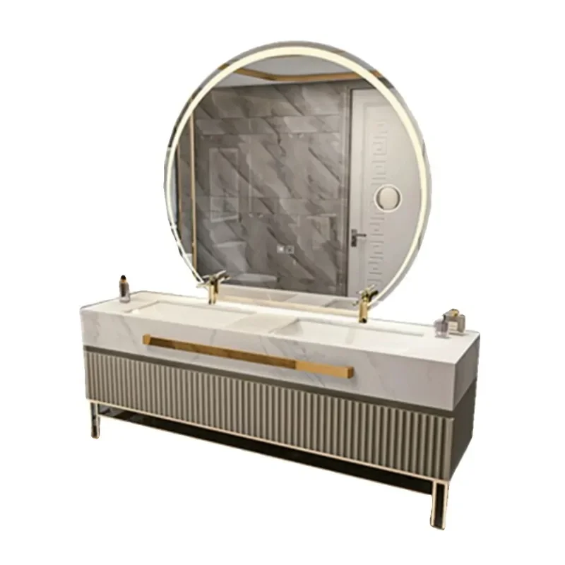 *Rock Plate Bathroom Cabinet Seamless Ceramic Basin Combination Hotel Style Modern Simple Solid Wood Floor Bathroom