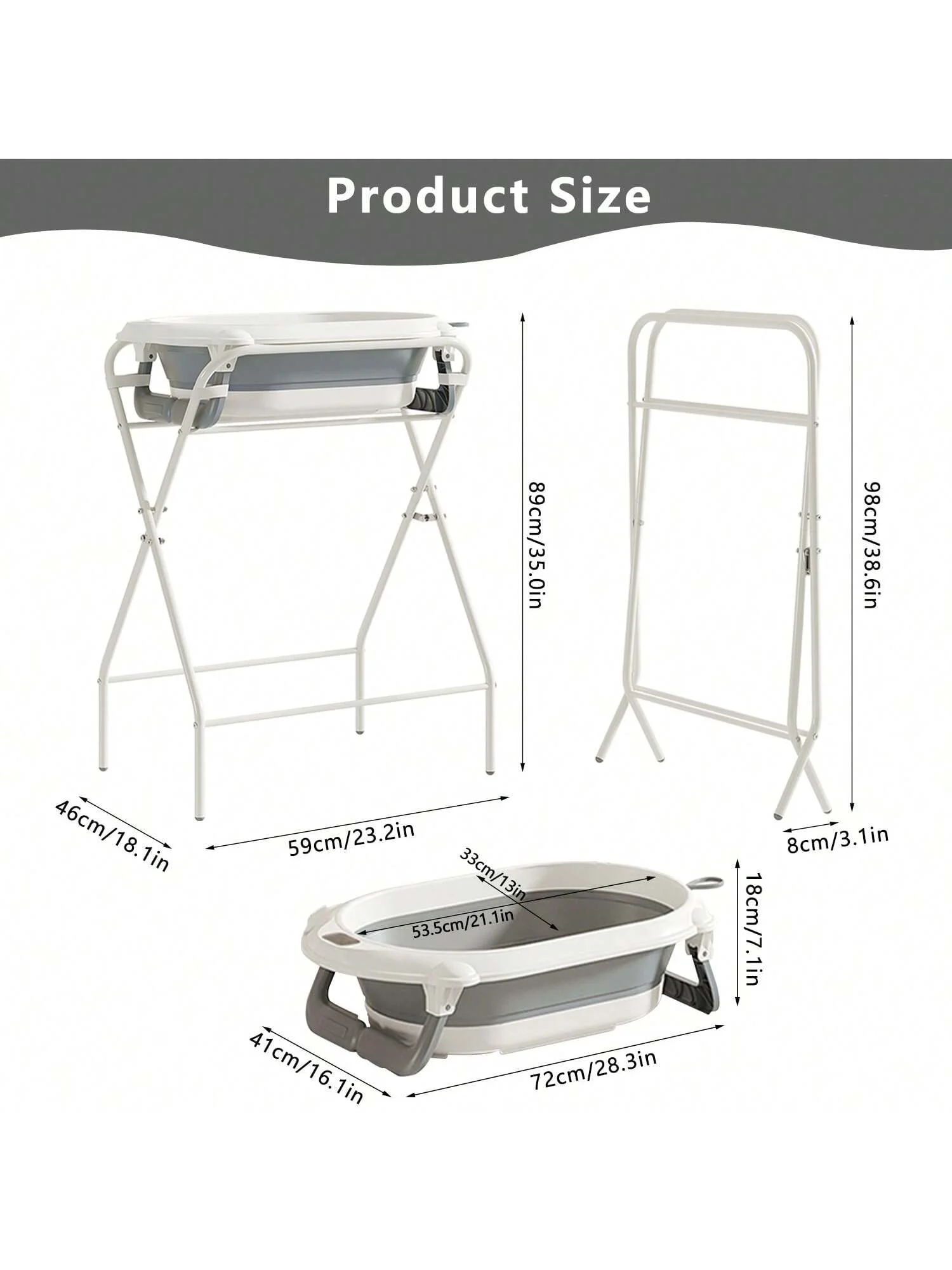 Foldable Baby Bath Tub with Stand, Built-in Thermometer,
