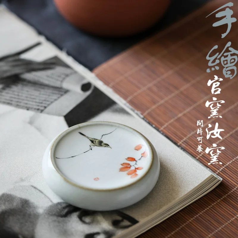

Jingdezhen Hand-Painted Glaze Kiln Color Cover Retro Ceramic Pot Cover Holder Shelve Tea Ceremony Decoration Kung Fu Tea Utensil