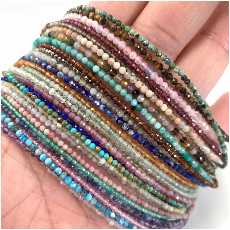 Beaded Necklace Faceted Gemstones 2mm Pink Quartz Crystal Tourmaline Garnet Zircon Choker Men Female Party Gift