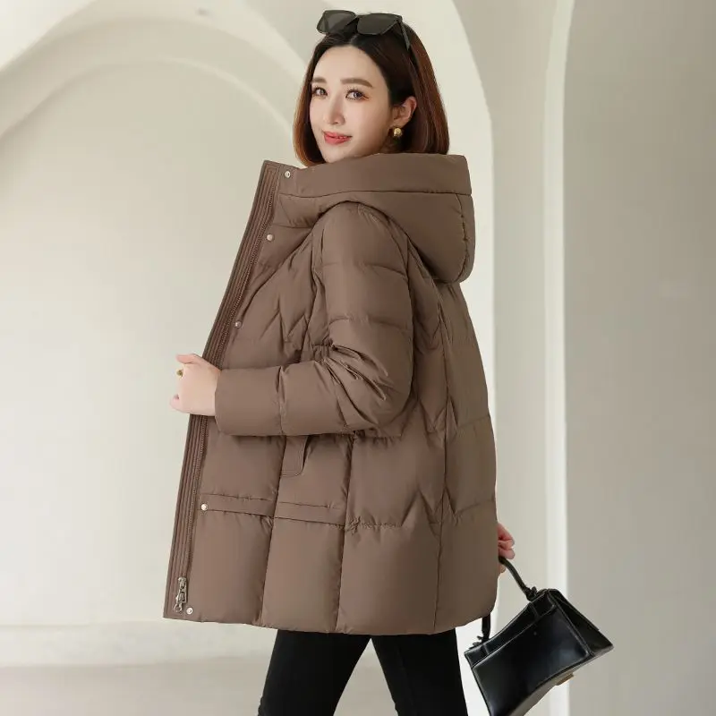 2023 New Women Down Jacket Winter Coat Mid Length Version Parkas Loose Large Size Thick Outwear Hooded Leisure Time Overcoat