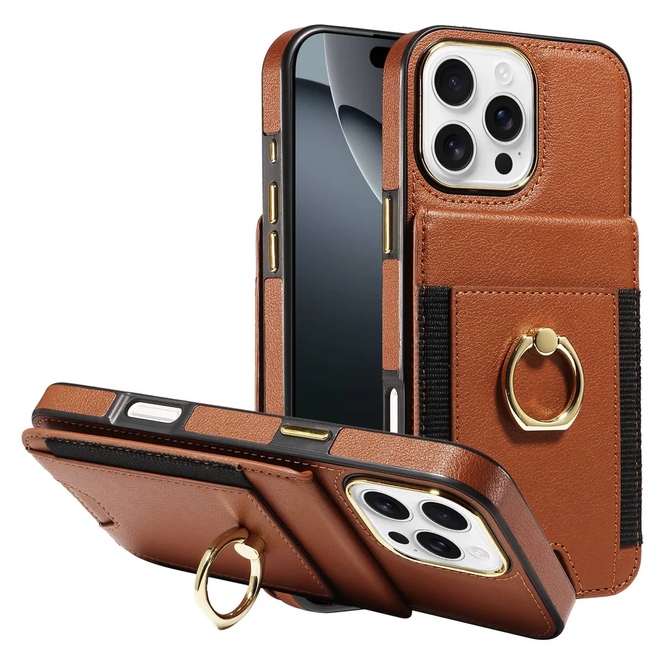 iPhone Wallet Case with Credit Card Holder and Ring Stand