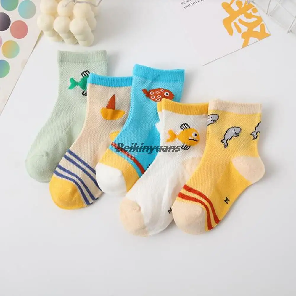 Childrens socks, spring, summer and autumn, boys, baby fish, tide fan, two-color breathable cotton socks, cartoon me