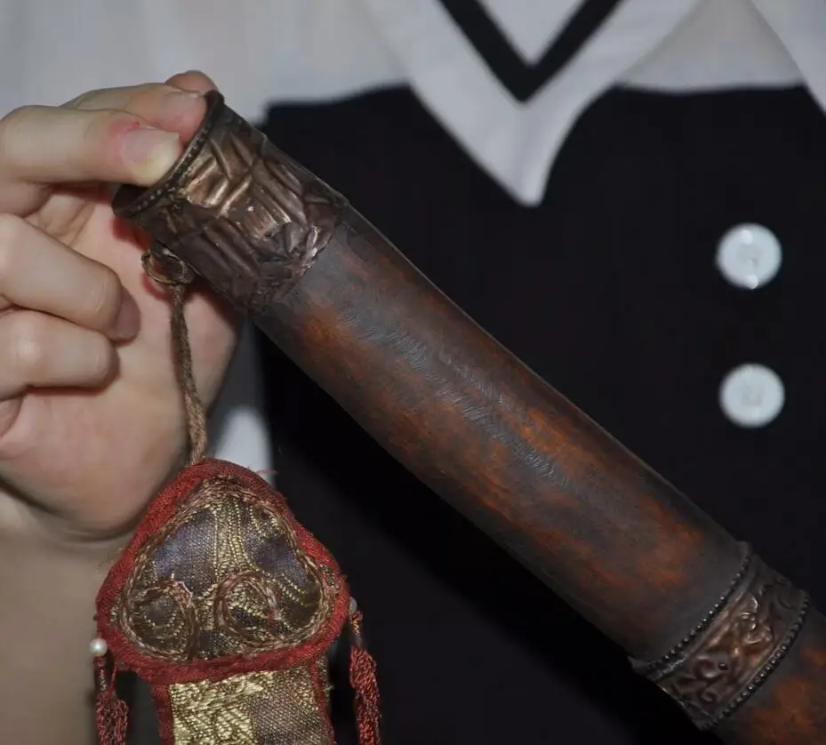 14"Rare Collect old Tibetan Tibetan silver Silk exorcism Flute Bone flute faqi 2