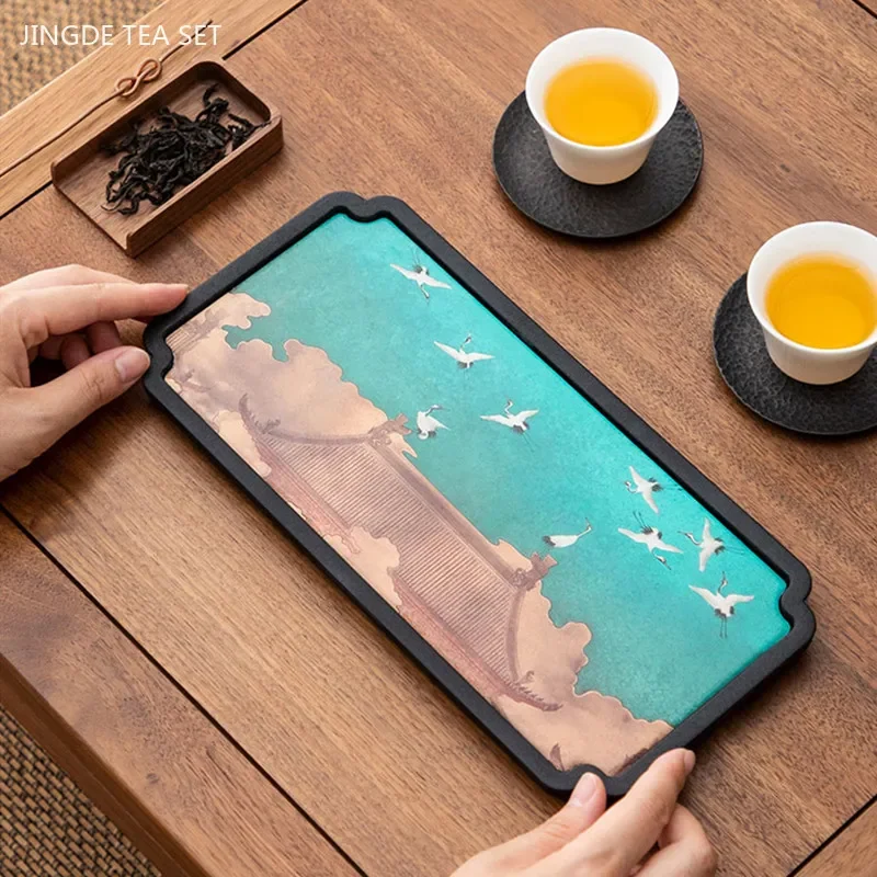 Creative Absorbent Ceramic Tea Tray Quick Drying Teapot Bearing Serving Tray Chinese Tea Accessories Retro Exquisite Tea Tray