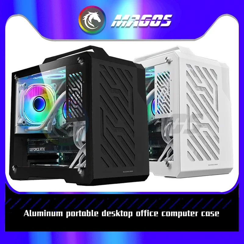 

Игровой шкаф, алюминиевый Портативный ITX/MATX боковой корпус из закаленного стекла, поддержка карт 330 мм/240 AIO водяное охлаждение, мини-проектор