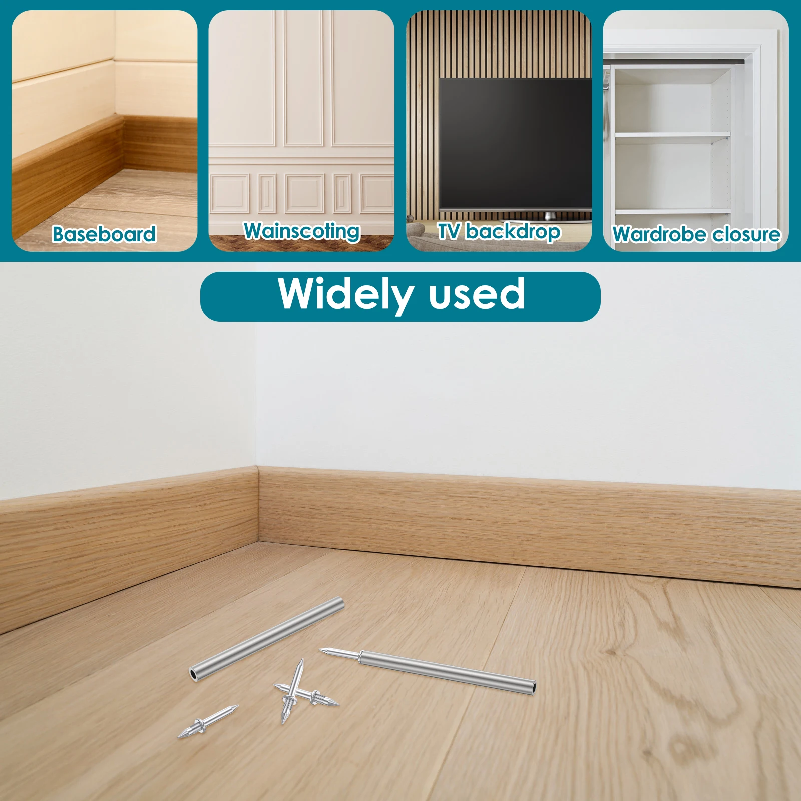 Double-Head Seamless Installation Nail with Sleeve Metal Nails for Skirting Thread 100-500Pcs