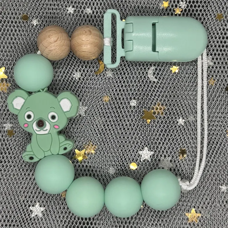 DIY Silicone Baby Pacifier Clip Koala Handmade Beech Chain Holder Soother Gift Round Bead Teething Chain for Care Chew Toys