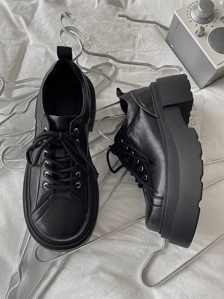 Height Increasing Insole 7cm Thick Bottom Derby Men's Commuter Leather  Boys High Sense Retro Big Toe Dad Shoes