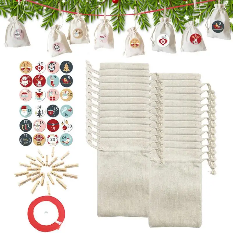 

Advant рождественские подарочные пакеты 24 шт. Ретро льняные сумки на шнурке для рождества обратный отсчет фотографические украшения для настенного камина