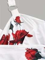 2024 spring and summer Europe and the United States new women's rose print pleated suspenders butterfly lace cross vest. - Image 3