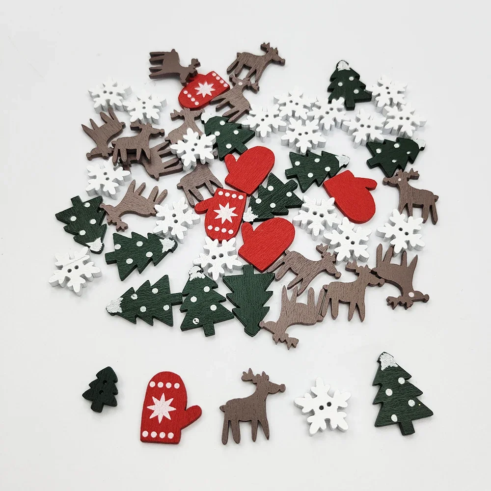 Christmas Wooden Chip Santa Claus Snowflake Christmas Tree Hanging Ornament Pendant Decoration DIY Craft 50pcs