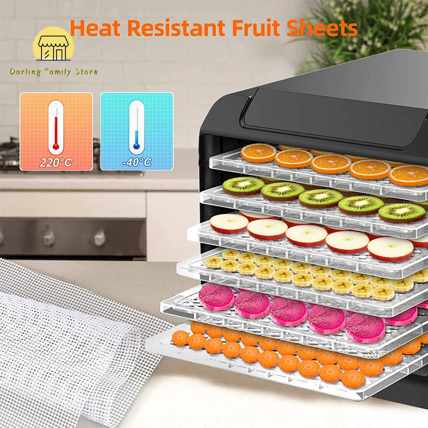 5PCS Dehydrator Sheets Non-Stick Dryer Fruit Silicone Mats Reusable Steamer Mat Mesh Pad Sheet Kitchen Accessories Baking Tools