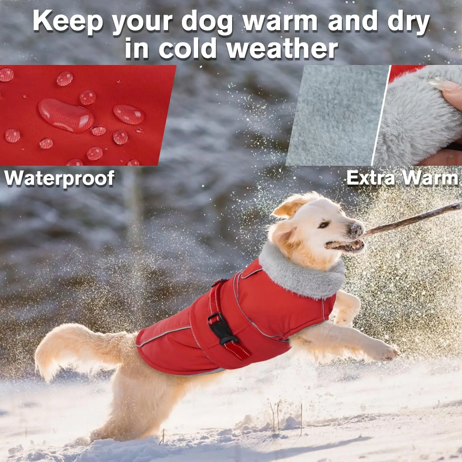 Reflective Dog Fleece Vest Waterproof Dog Jacket Windproof Winter Coat Snowsuit Cold Weather Coats w/ Adjustable Buckle