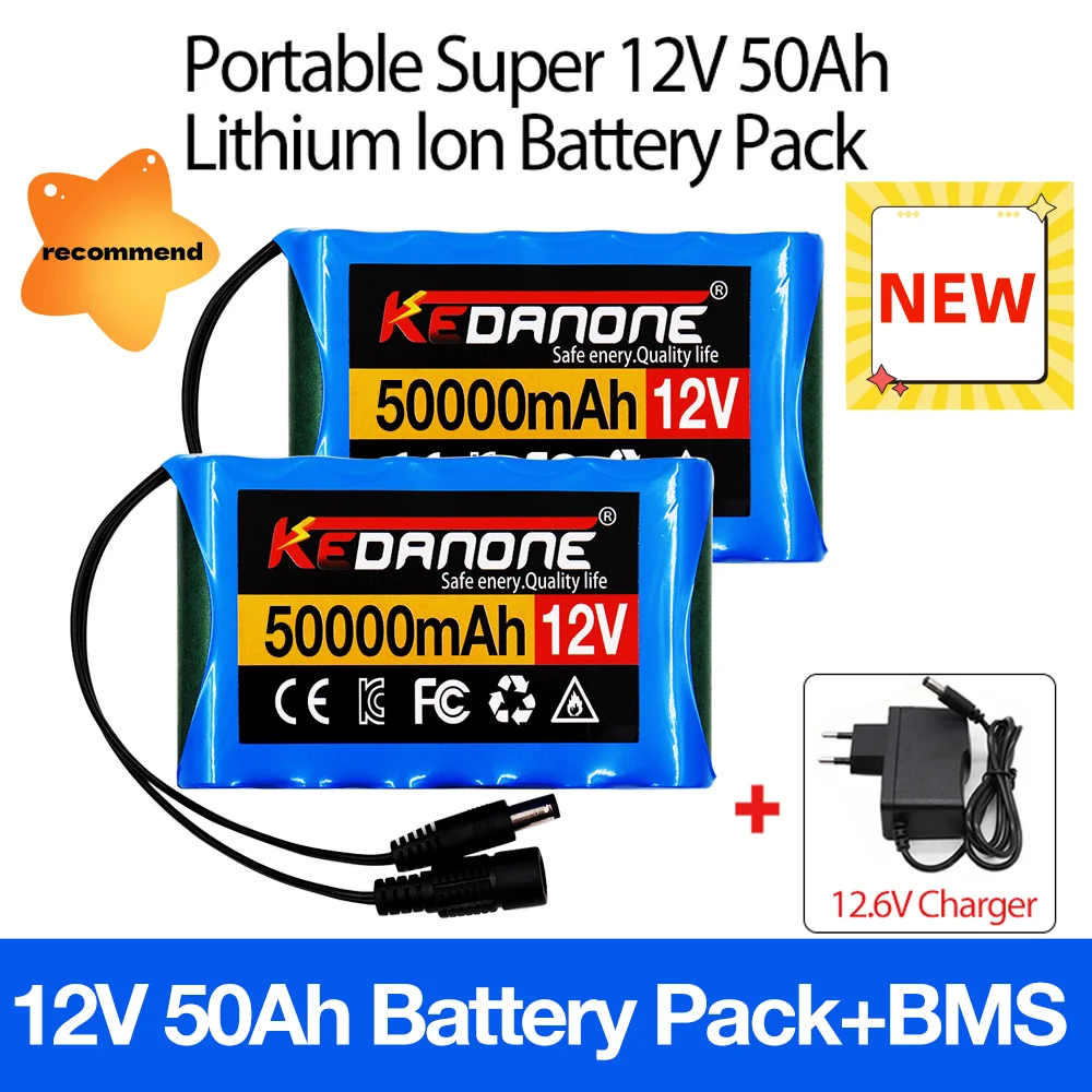 

NEW Portable Super 12V 50000mah Rechargeable Lithium Ion Battery Pack Capacity DC 12.6v 30Ah CCTV Cam Monitor + Charger