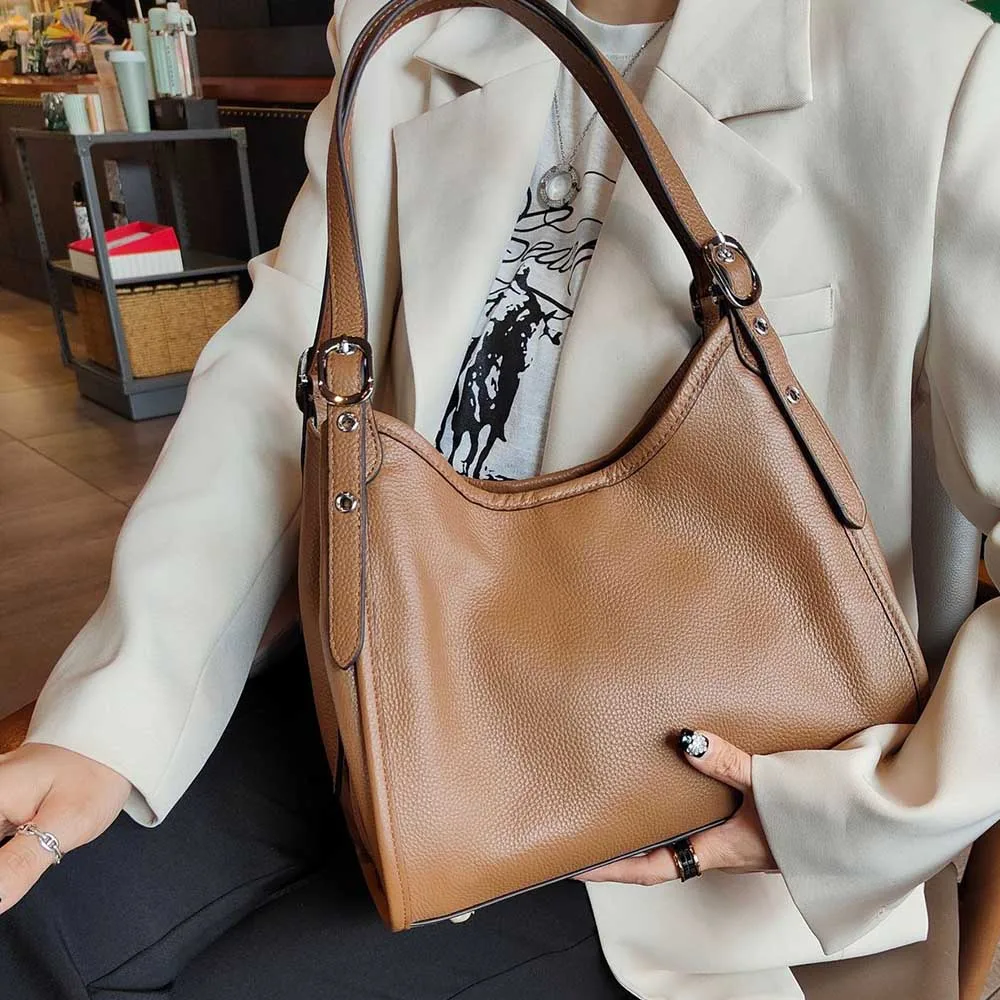 

New Multiple Layers Leather Woman Bags Shoulder Large Capacity Handbag Luxury Cowhide Casual Tote Lady Soft Daily Bag 2023 New