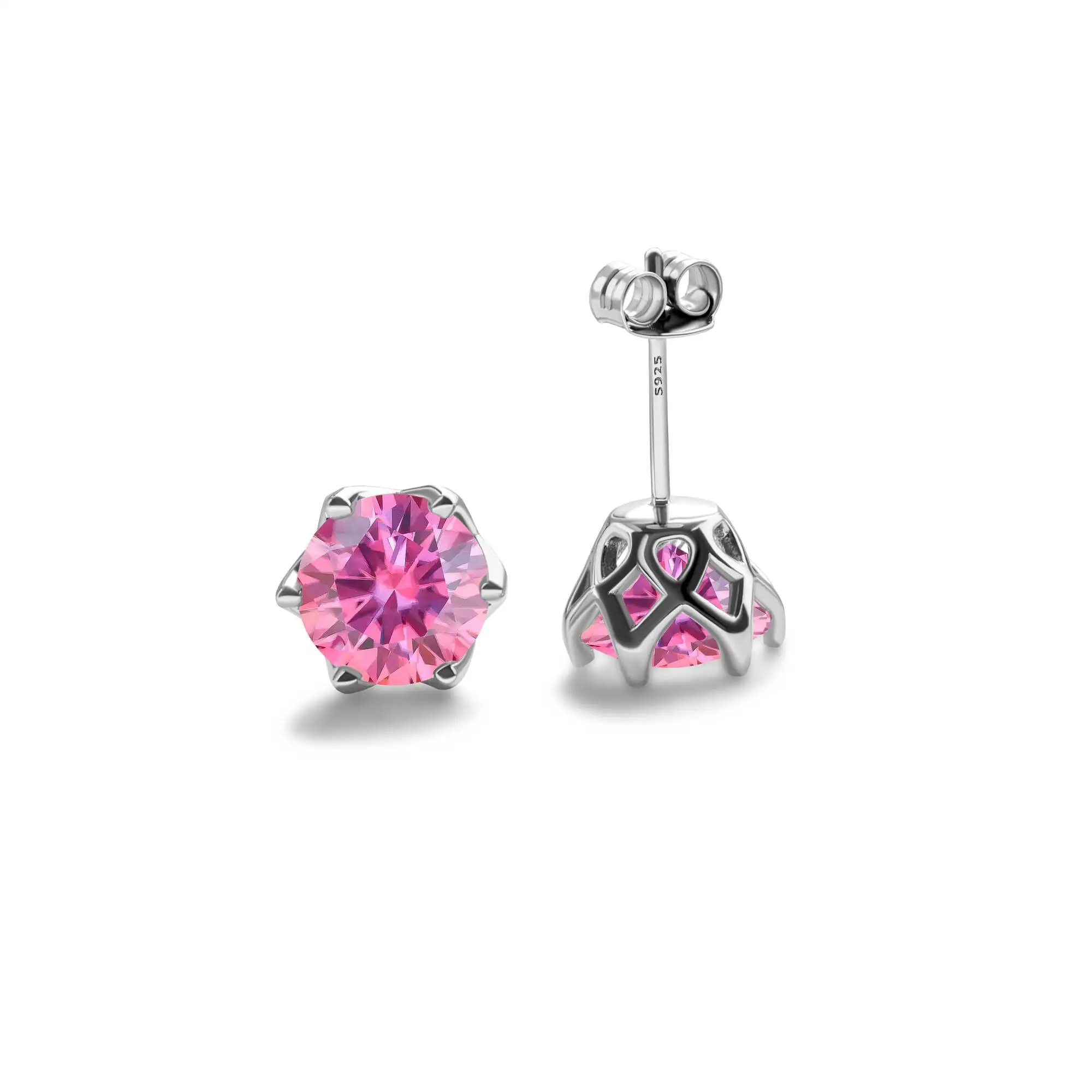 Real 925 Sterling Silver Classic Round Stud Earrings 0.5/1/2CT*2 D Color Moissanite Fashion Jewelry Womens Earrings For Party