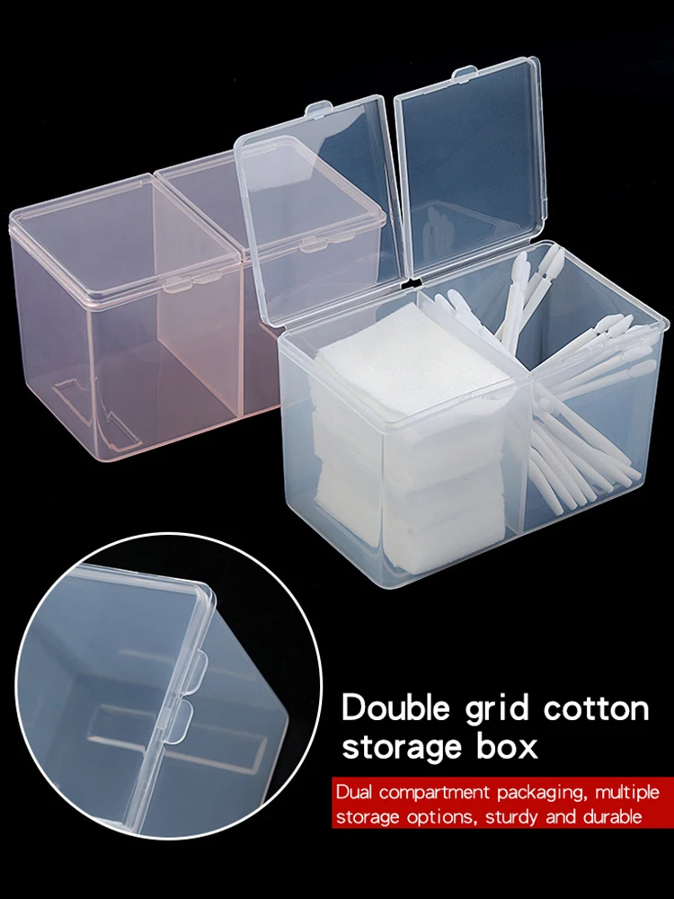 Description Picture 2 of item1pc Nail Storage Box Double Grille Dust Proof Belt Cover Cotton Sheet Napkin Storage Box Nail Accessories Finishing