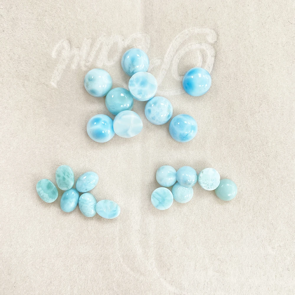 Loose Gemstones Factory Natural Larimar Loose Stone Round/Oval Ocean Vein 1-2ct Gems For Earring Ring Necklace Jewelry DIY Accessory